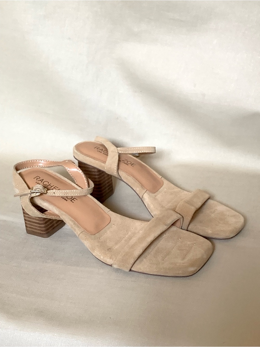Rachel Zoe Olivia Nude Suede Leather Block Heel Strappy Heels Size 8M